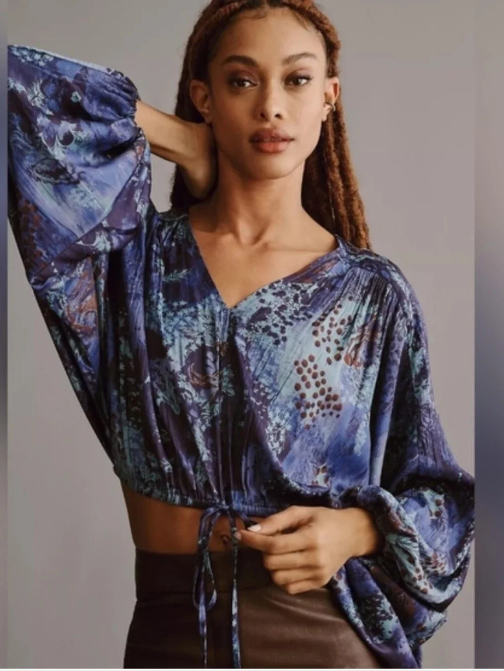 By Anthropologie Long-Sleeve Shine Cropped Blouse - Picture 2 of 8